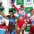 The podium of the 8th Grand-prix de la Commune de Contern: Gusty Bausch (best contender from Luxembourg), Jan Denuwelaere (second), Jim Aernouts (winner), Tim Merlier (third and best U23 rider)