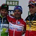 Das Siegerpodest des Wallonischen Pfeils 2012: Albasini, Rodriguez, Gilbert